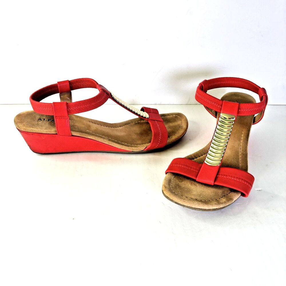 Alfani Red Gold Sandals Wedge Heels Women's Size 9 US 2 inch